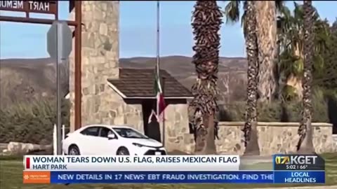 Spic invader arrested at Hart Memorial Park for removing a U.S. flag, replacing it with the Mexican