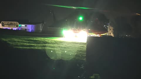 Helicopter takes off from Penzance cricket pitch, 22nd January