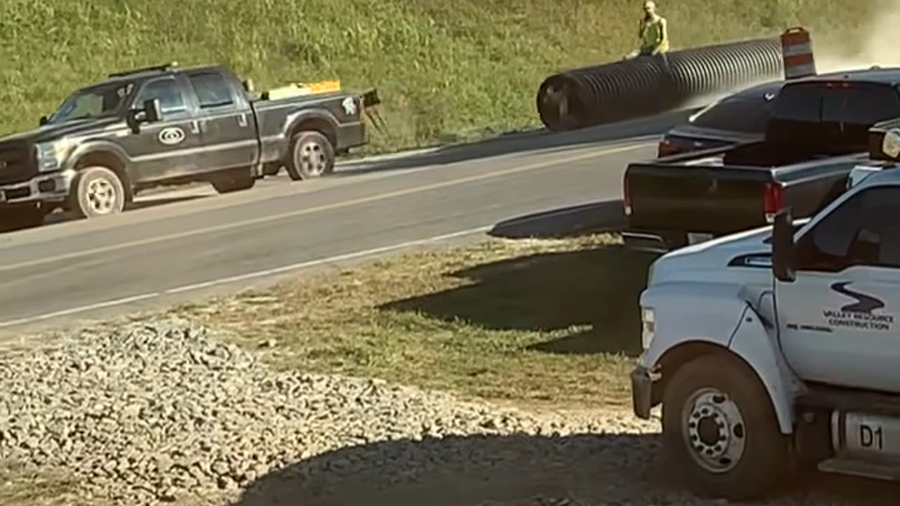 Worker Skates by Riding on a Pipe