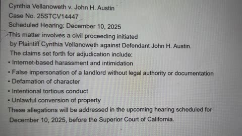 Cynthia Vellanoweth v. John H. Austin Allegations: Internet Defamation, Fraud