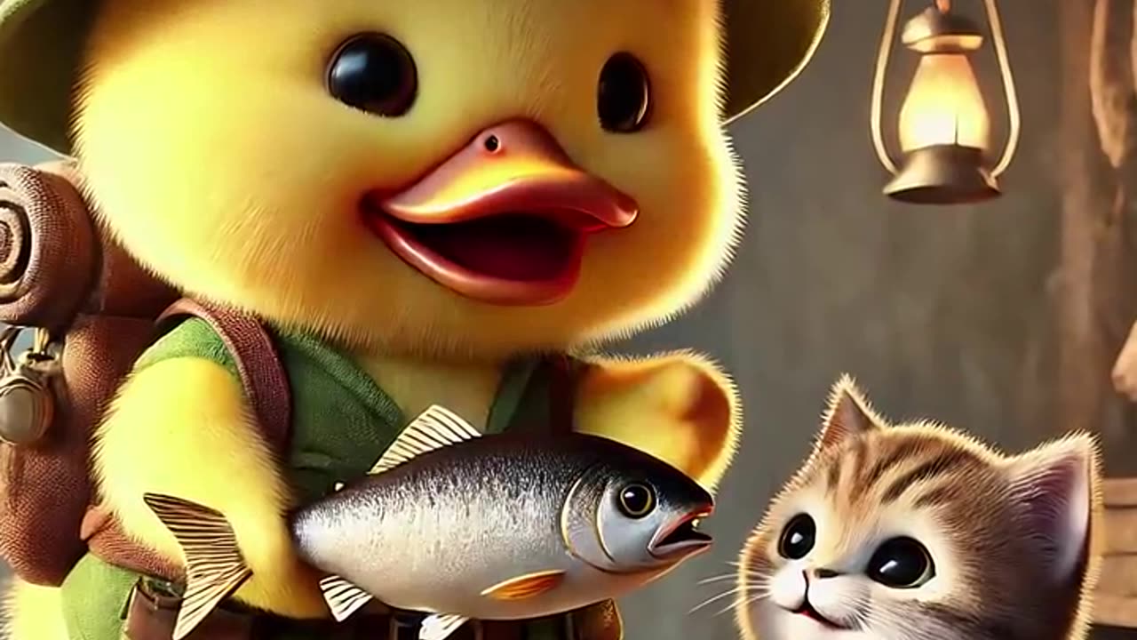 Help from a friend :Duckling saves injured kitten