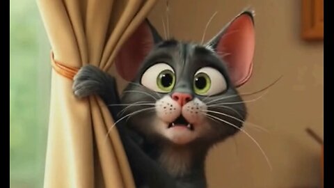 FUNNY CAT TABBY PLAYS WITH CURTAINS 🐱