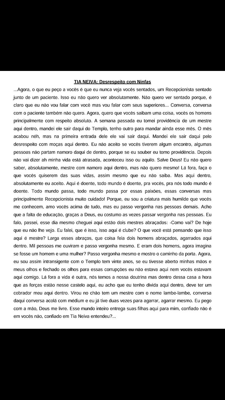 Tia Neiva exerce disciplina,convida mestres a se retirar e pede respeito as ninfas…