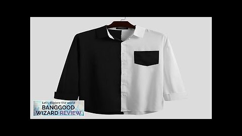 Men Contrast Patchwork Single Pocket Breathable Leisure Shirts Black S Review