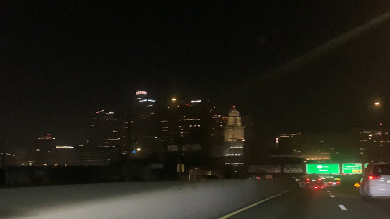 Stunning Los Angeles View of the Skyscrapers and dazzling city lights at night.