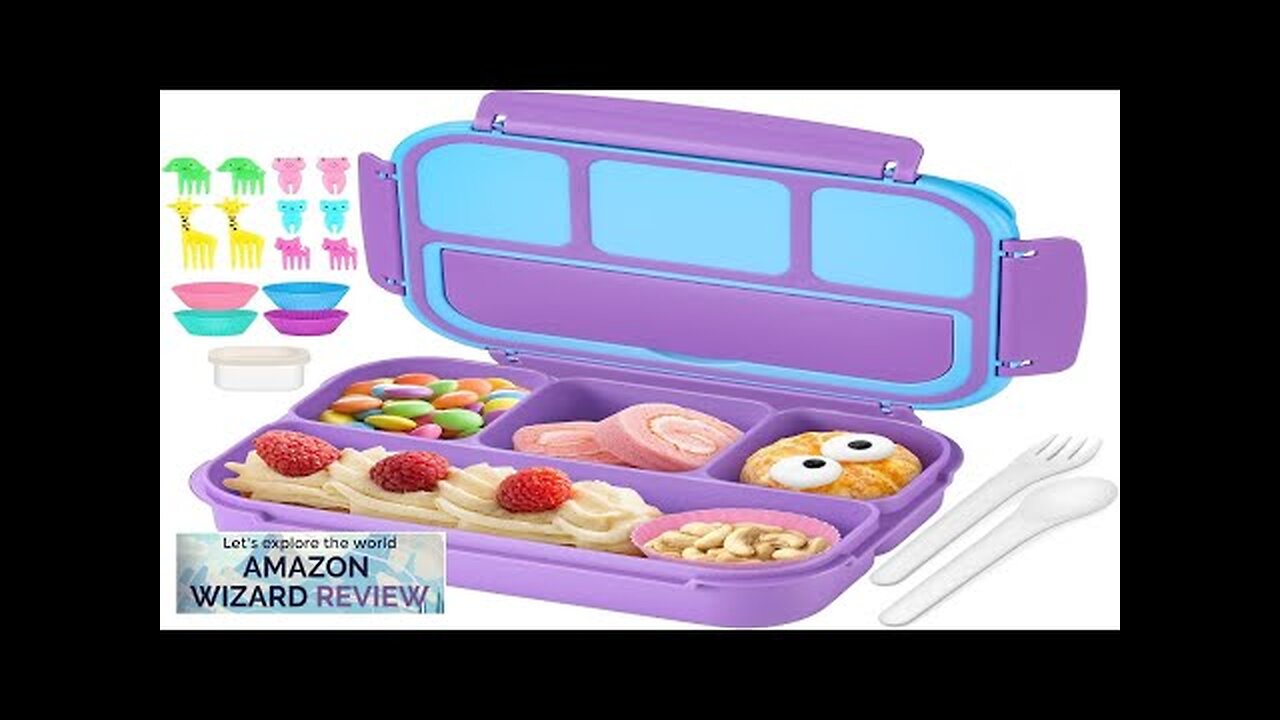 Bento Lunch Box with 4 Compartments Sauce Container Utensils Food Picks Review