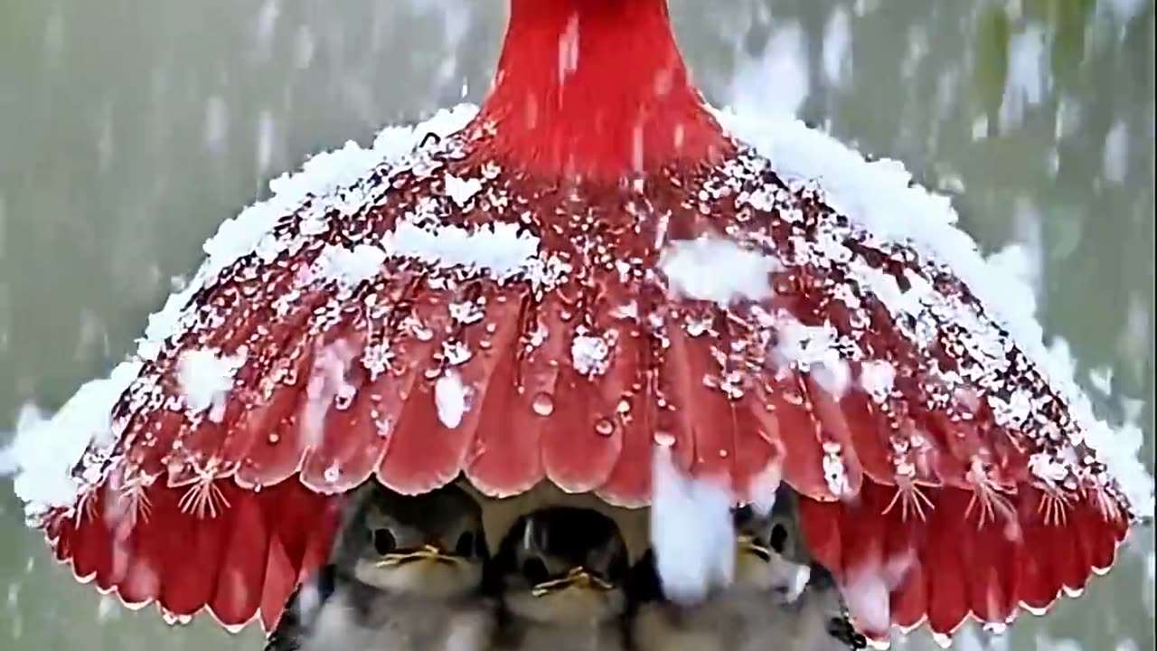 Cute little bird in the wind, snow and rain