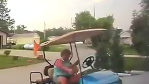 Drunk Woman, glued to her cellphone the entire time…Crashes golf cart Into her friends house…twice!