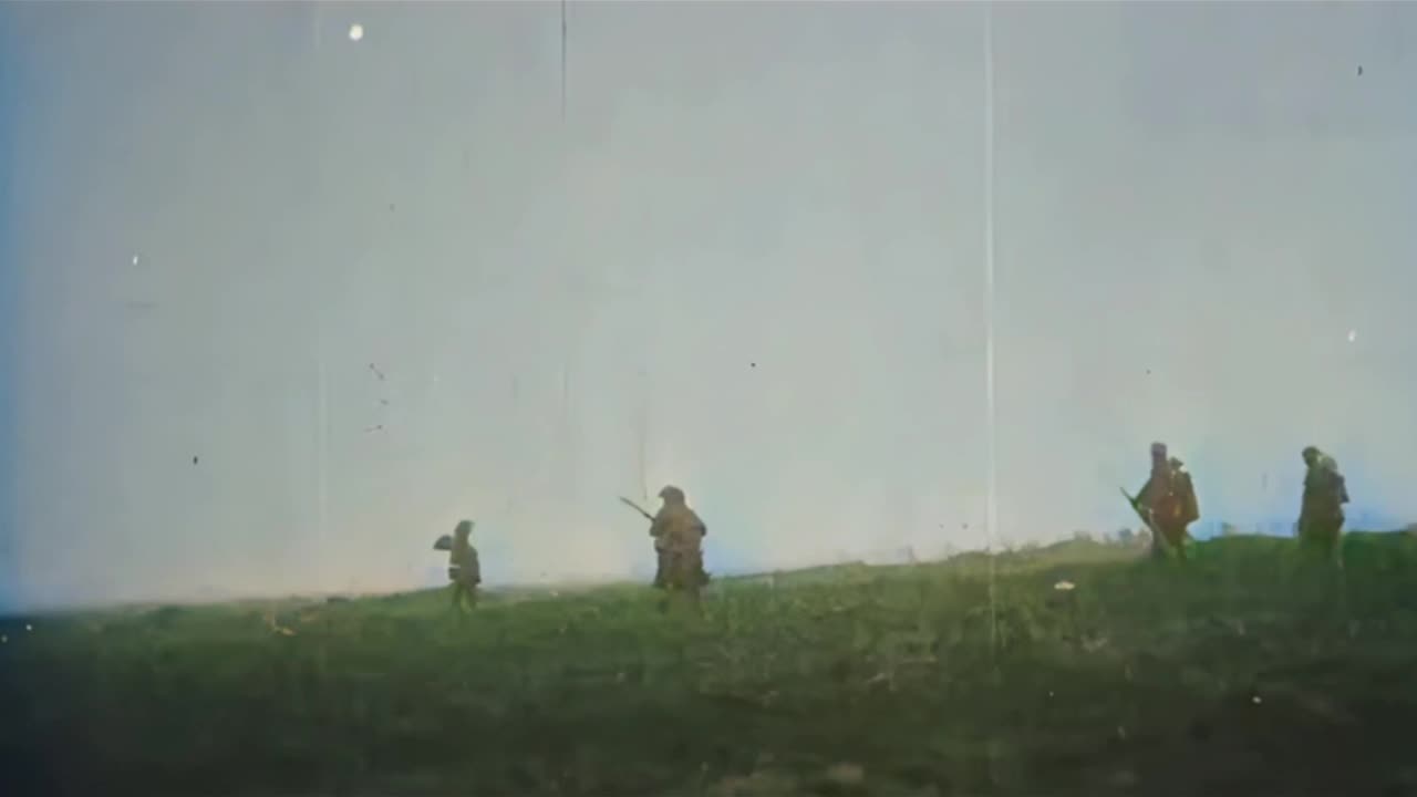 Scottish infantry advance in open fields at the Battle of Ancre 1916