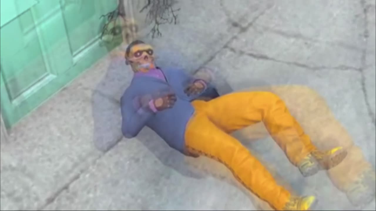 GTA Character flips over balcony then has a seizure.