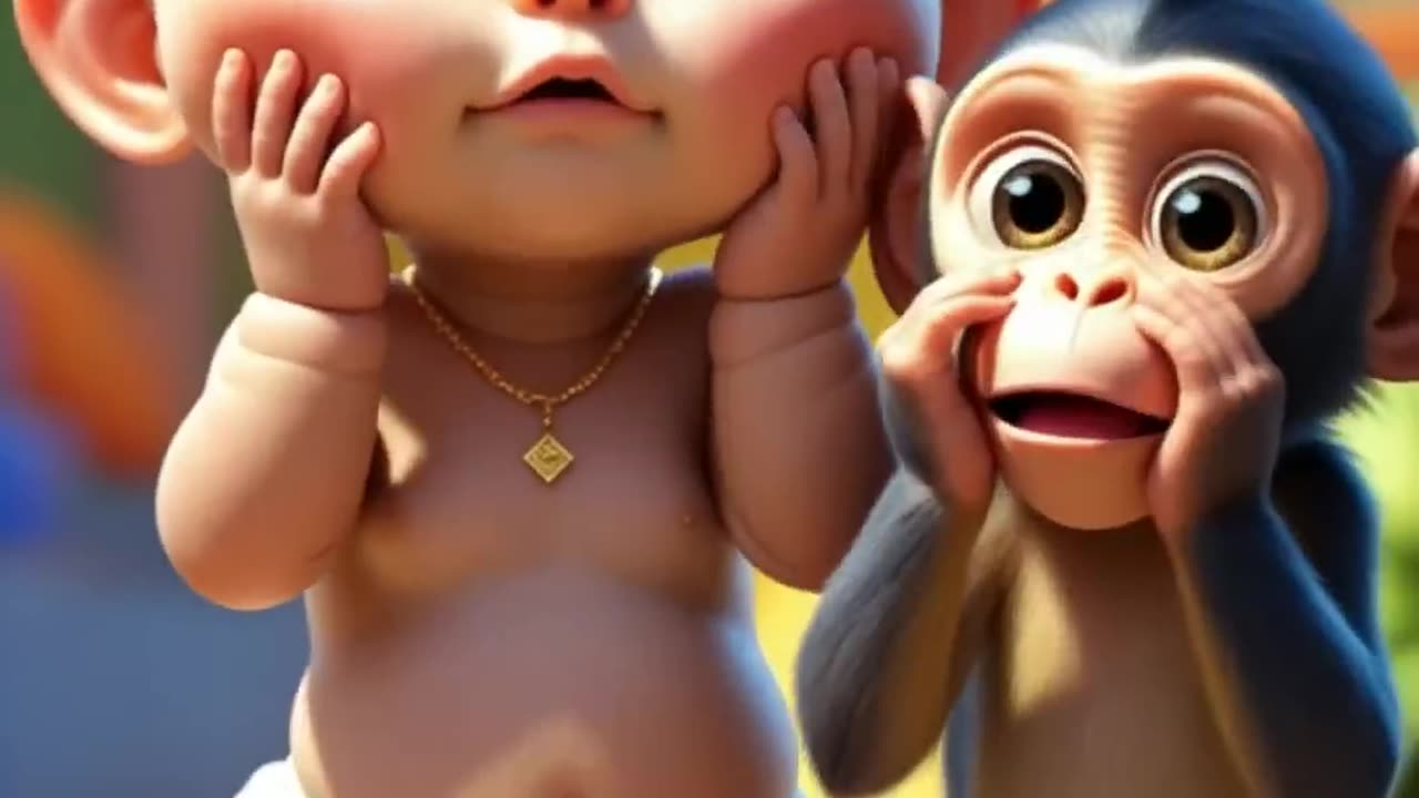 Baby & Monkey_s Cutest Confusion!❤️ #cutebbaby #monkey #funnyanimals #adorablebaby #adorableanimals