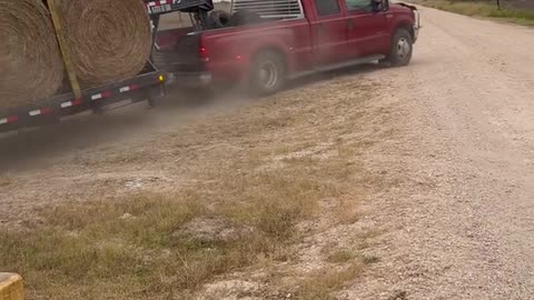 Pickup Pulls 30 Hay Bales Up a Steep Incline