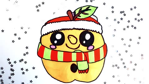 🍎Draw a Happy Christmas Apple with a Scarf • Fast Drawing🎄🧣