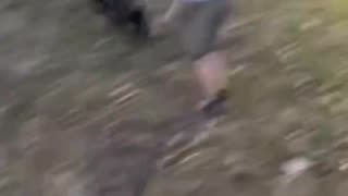 A white child is beaten by a black kid while black adults film nearby.
