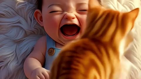 😆Cat_s Sudden Jump Makes Cute Baby Laugh!😆 #cutebaby #trending #shorts #funny #viral #laughingbaby