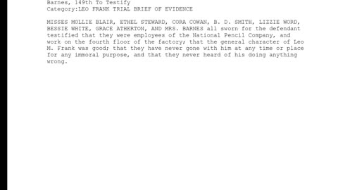 8 PEOPLE, Sworn In For The Defendant From Misses Mollie Blair To Mrs Barnes, 149th To Testify