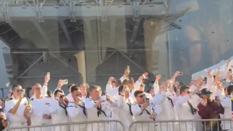 President Trump after the largest celebration in the history of the U.S. Navy!