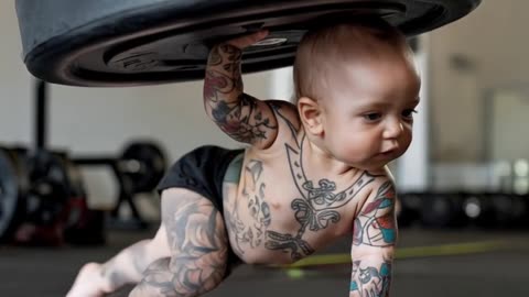 Baby lifting weights