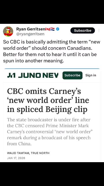 CBC Censored Prime Minster Mark Carney Controversial New World Order Remark During a Broadcast