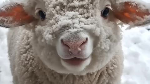 Charming Lamb in the Snow