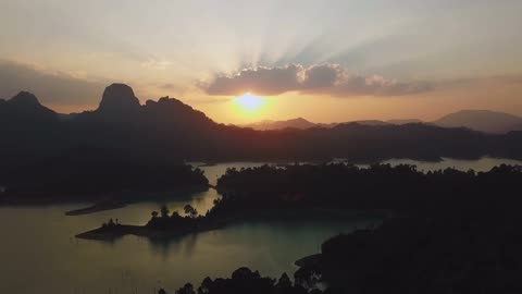 Beautiful sunset on a bay from above