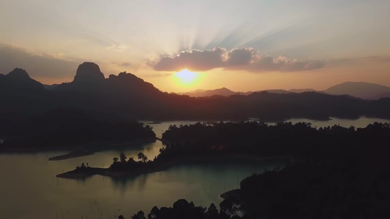 Beautiful sunset on a bay from above