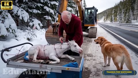 Horse Trapped in Barbed Wire Rescue in Snowstorm – Heartwarming Scene!"