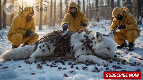 Arctic fox injured by barnacle and tick parasite, the rescue team successfully saved the sick fox.