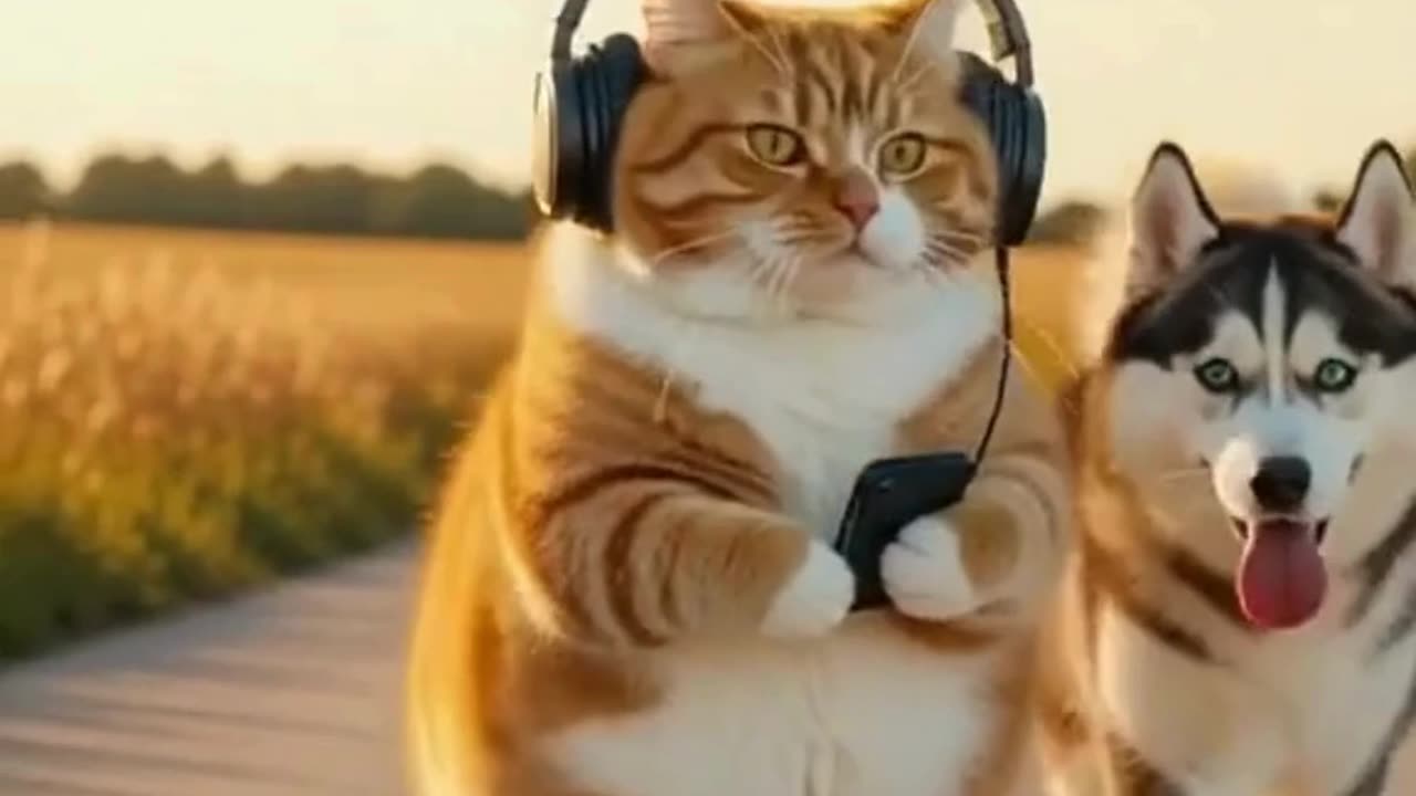 🎧 Chubby Cat on a Mission! Husky’s Hilarious Chase 😂🐾
