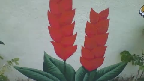 Beautiful red flower drawn on flower shop wall, beautiful artwork [Nature & Animals]