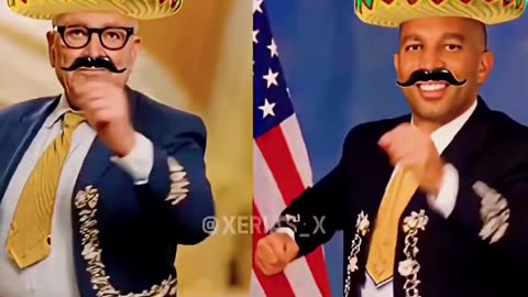 Trump tossing mustaches and sombreros at Chuck Schumer and Hakeem Jeffries 🤣🌮🤣