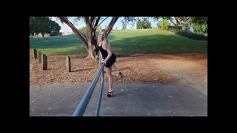 Catie Is At The Park At 6.30am To Walk Out Some Black Suede 7 Inch Mule High Heel Platform Shoes