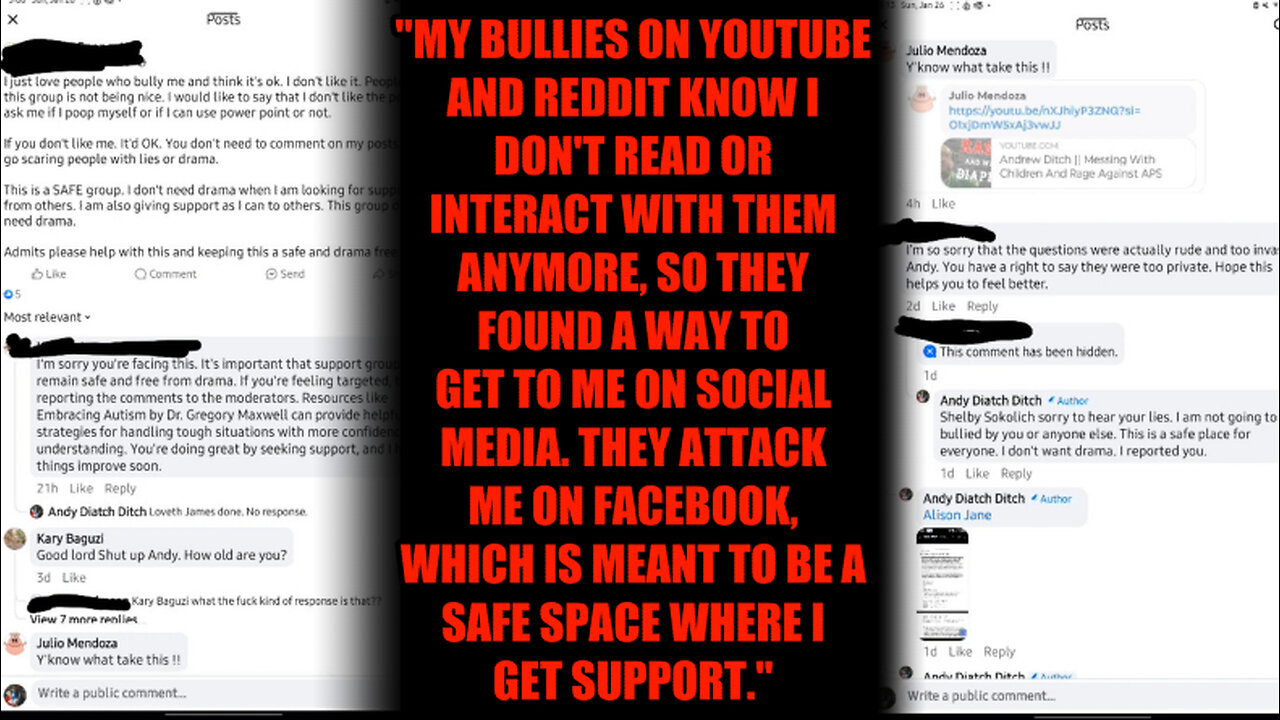Autism Faker Andrew Ditch MALDS About Getting Called FAKE On his Facebook "SAFE SPACE"