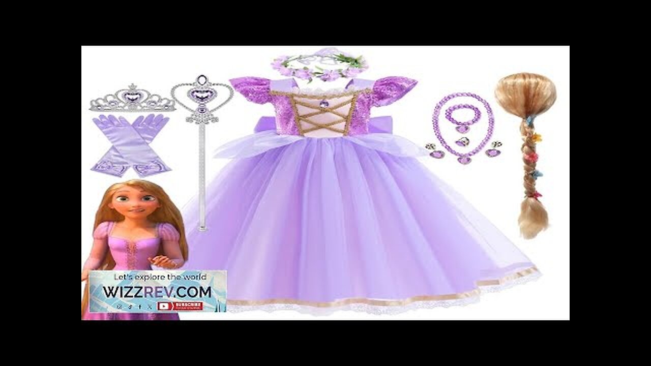 Disney Rapunzel Girl Princess Dress Cosplay Tangled Halloween Birthday Party Vestido Kids Review