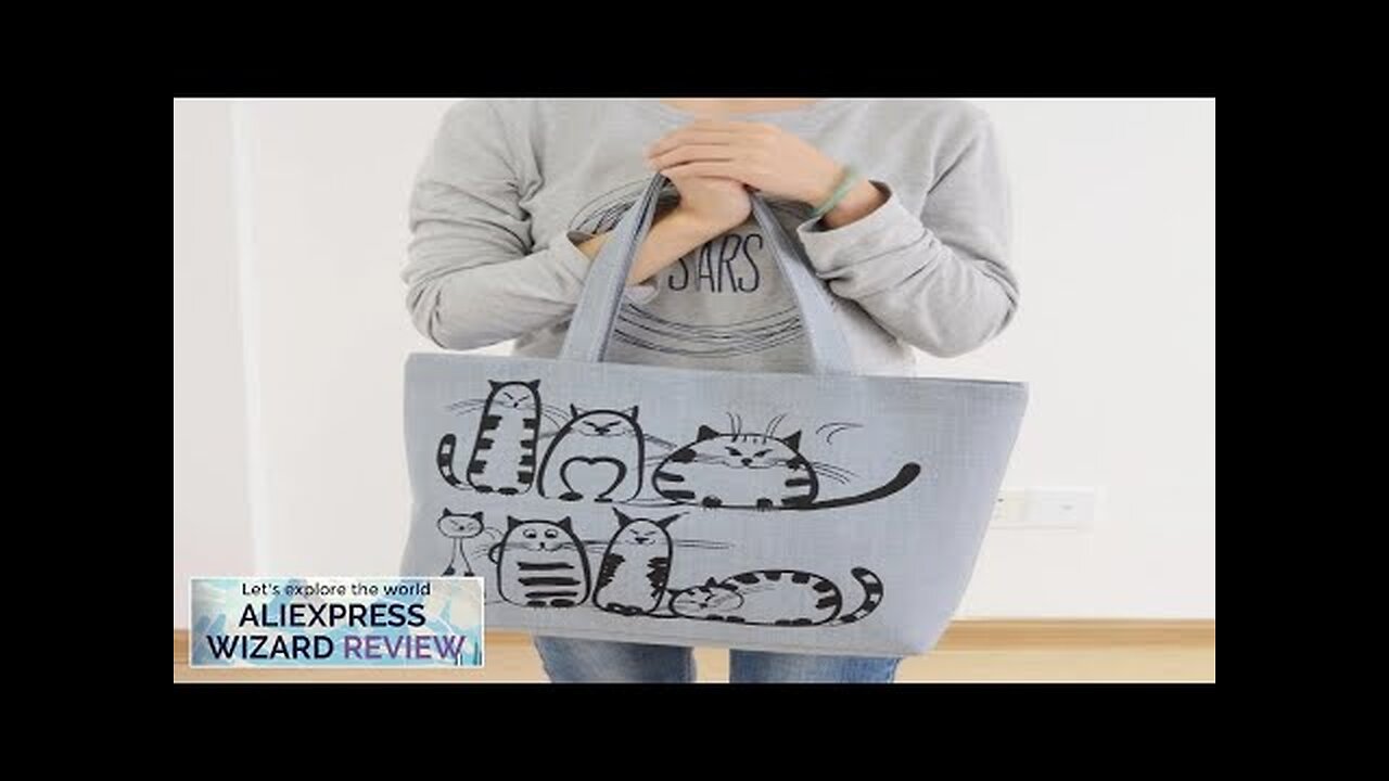 Cartoon Cats Printed Beach Zipper Bag Women Fashion Canvas Tote Shopping Handbags Review