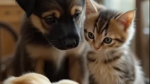 Who is the boss in the house? A puppy, a kitten and a chicken?