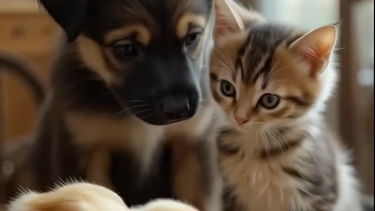 Who is the boss in the house? A puppy, a kitten and a chicken?