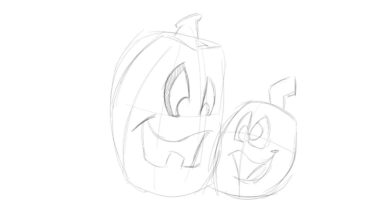 How to Draw Two Pumpkins Looking at Each Other