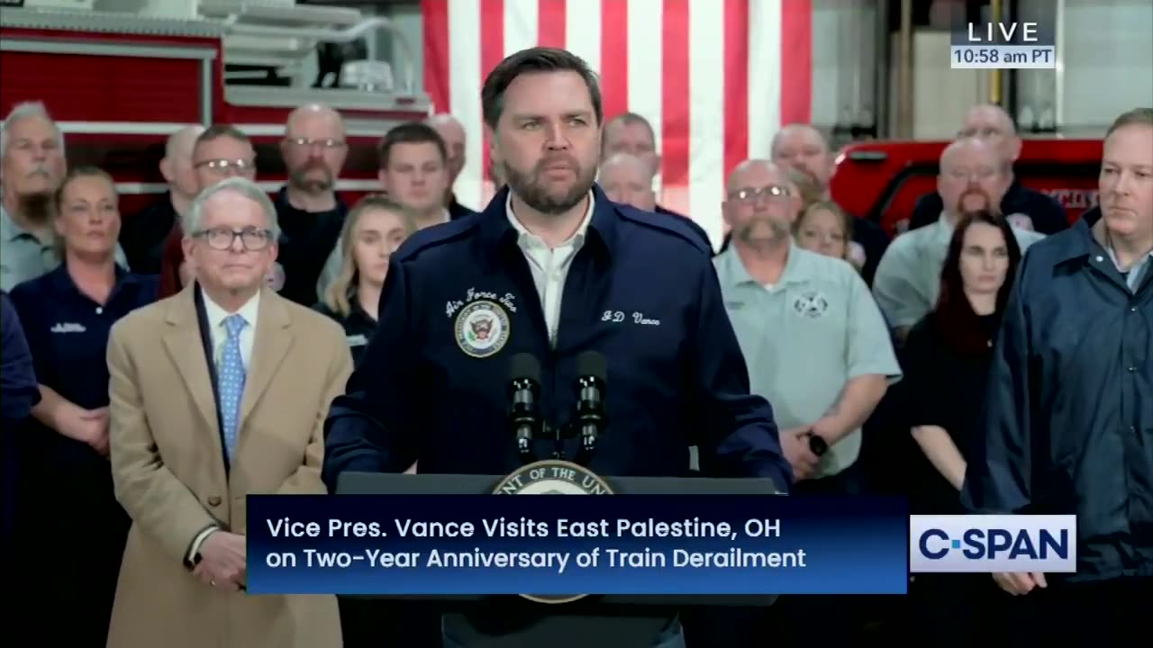 VP Vance in East Palestine OHIO: "President Trump Wanted to Deliver a Message that this Community Will Not be Forgotten.." 2/3/25