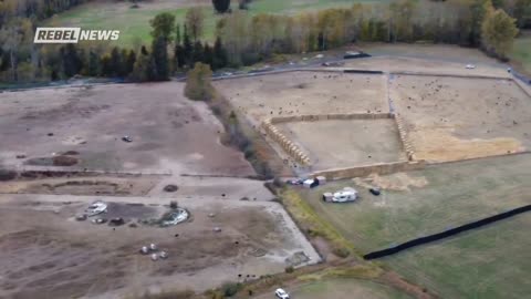 Aerial of Universal Ostrich Farms, now on RCMP lockdown