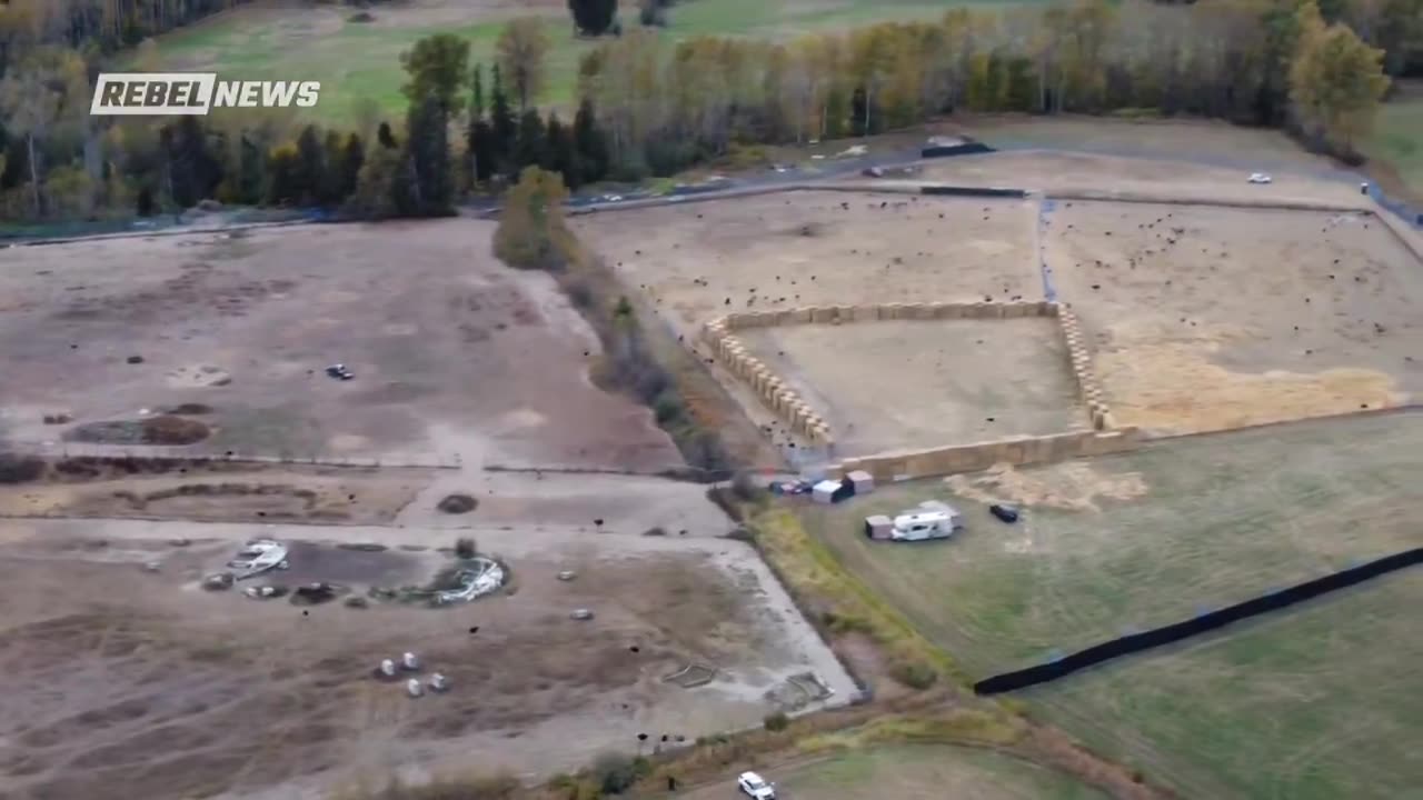 Aerial of Universal Ostrich Farms, now on RCMP lockdown