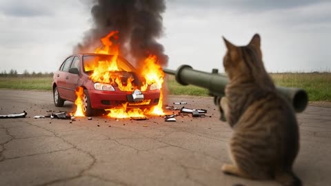 Cat shooting Bazooka at Car AI Grok Experiment