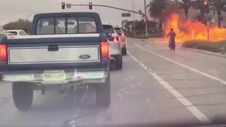 Unfortunate 100% his own fault 😬Teen catches fire after running red light and crashing into car AZ