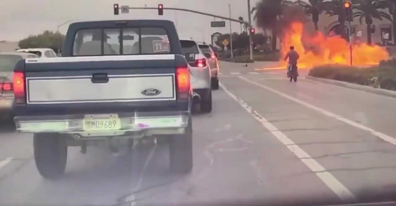 Unfortunate 100% his own fault 😬Teen catches fire after running red light and crashing into car AZ