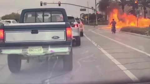 Unfortunate 100% his own fault 😬Teen catches fire after running red light and crashing into car AZ
