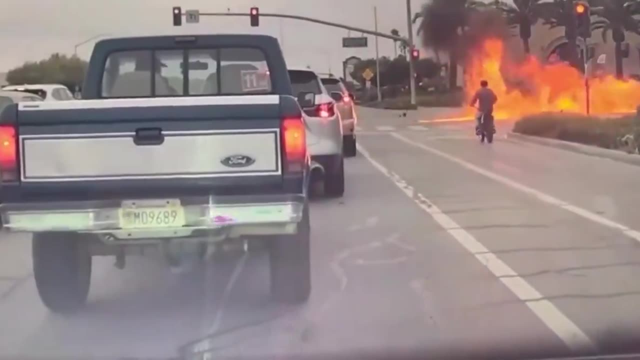Unfortunate 100% his own fault 😬Teen catches fire after running red light and crashing into car AZ