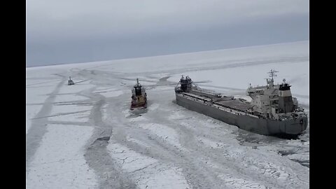 Coast Guard continue efforts to break up ice and free a freighter stuck in Lake Erie
