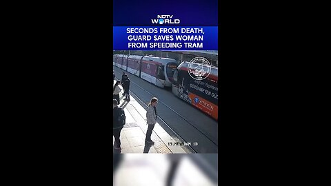 Turkey News _ Security Guard Pulls Woman From Path Of Oncoming Tram In Central Turkey