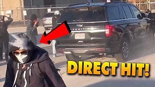 Antifatard gets PEPPER BALL TO THE HEAD as fellow comrades FAIL to stop ICE vehicles from advancing