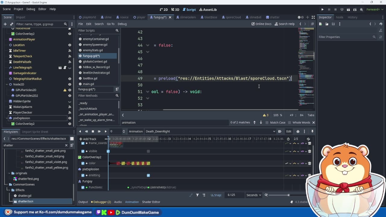 Dev Stream: Funguy Death Animations & Continued Work on Spore Cloud Attack!